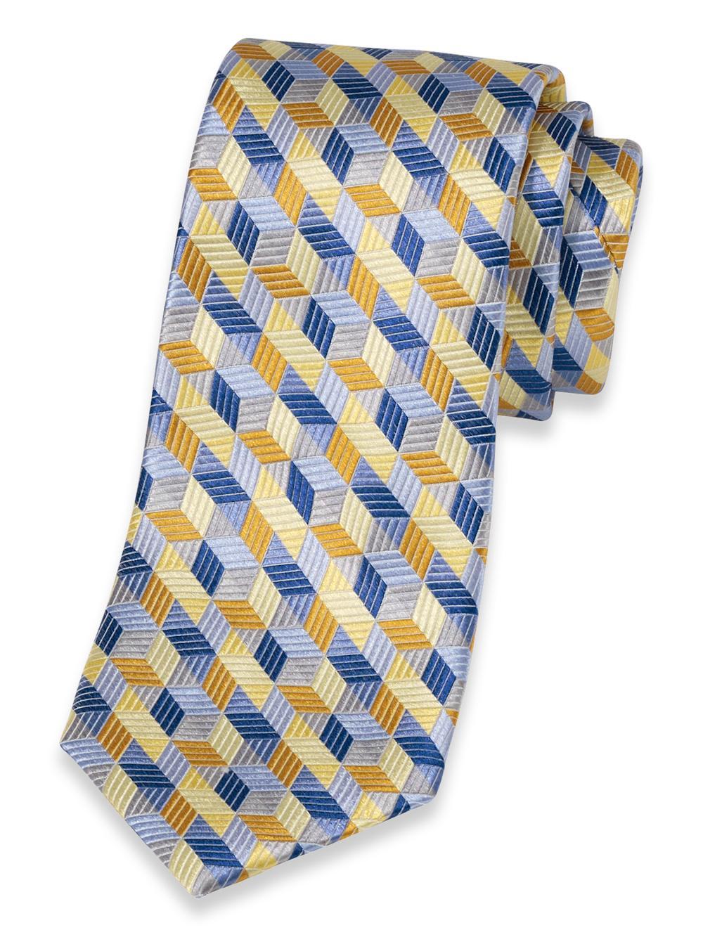 Geometric Woven Silk Tie - Yellow/blue Product Image