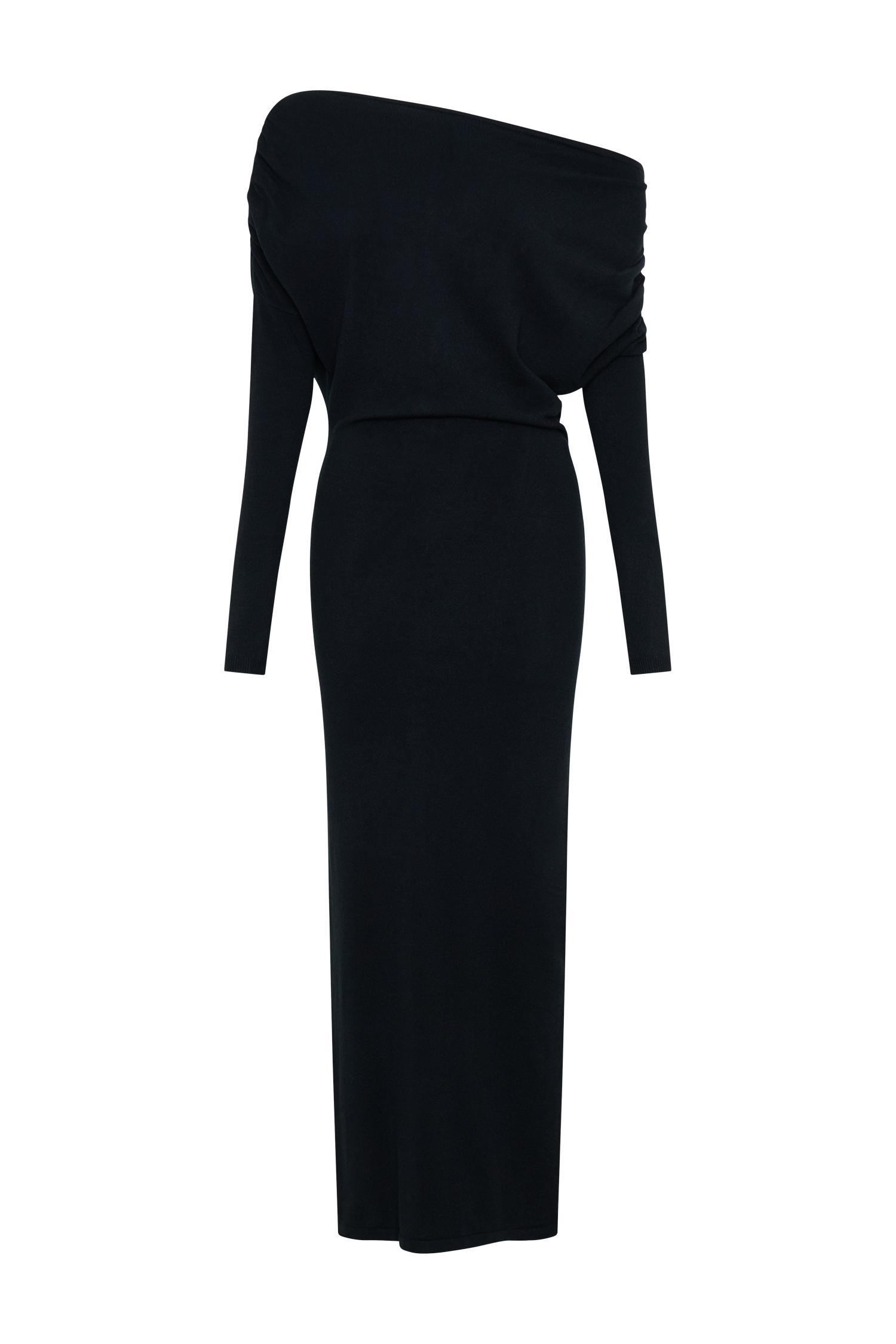 Jessie Cowl Neck Knit Midi Dress - Black Product Image