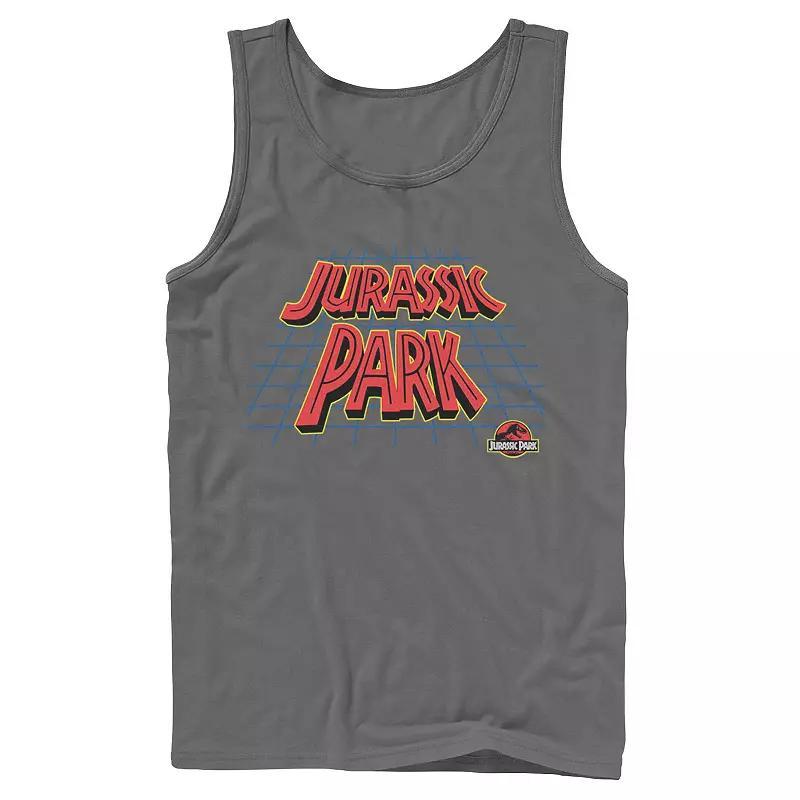 Mens Jurassic Park All White Spray Paint Stencil Movie Logo Tank Top Grey Product Image