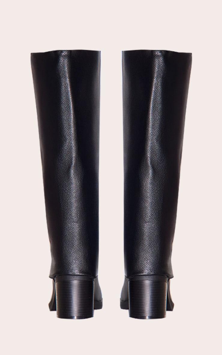 Black Pu Round Toe Fold Over Low Block Heel Boots Product Image