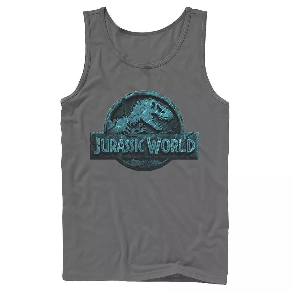 Men's Jurassic World Two Logo Lost In The Deep Tank Top, Size: Small, Grey Product Image