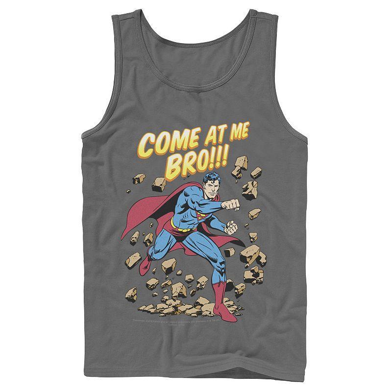 Mens DC Comics Superman Come At Me Bro Text Poster Tank Top Grey Product Image