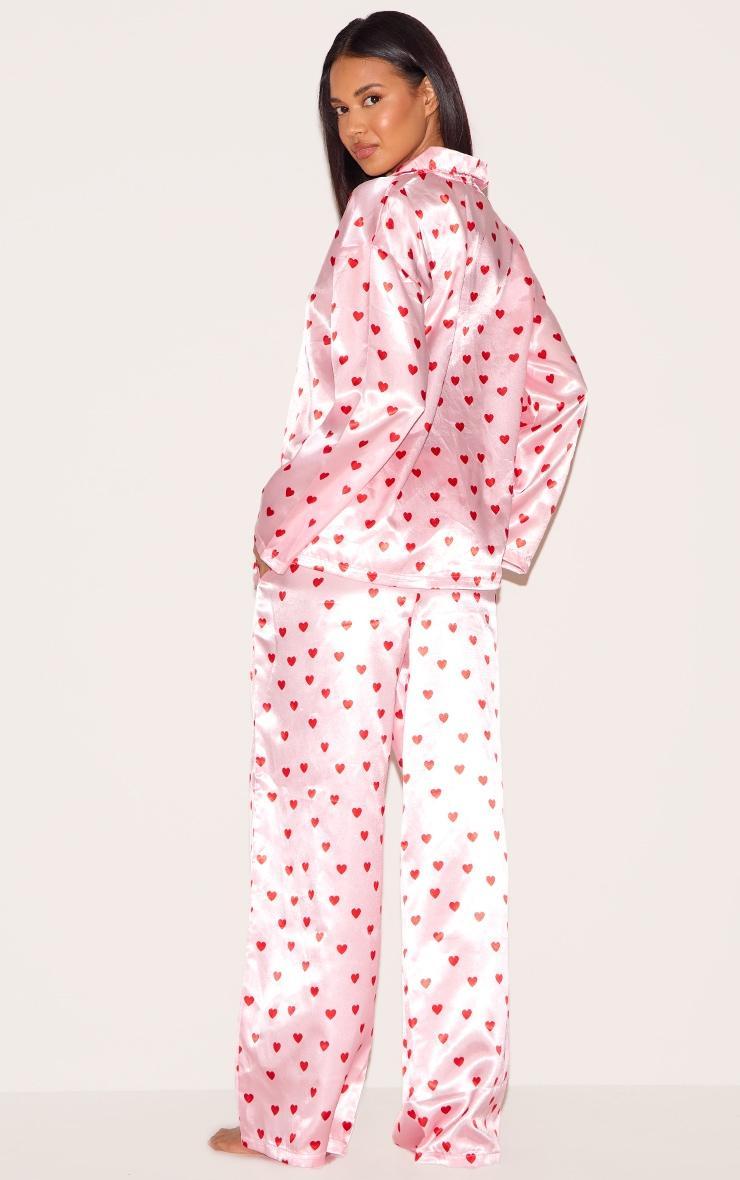 Pink Satin Heart Print Long Pj Set Product Image