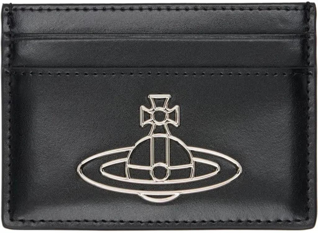 VIVIENNE WESTWOOD Black Flat Silky Leather Card Holder In Aw24-n401 Product Image