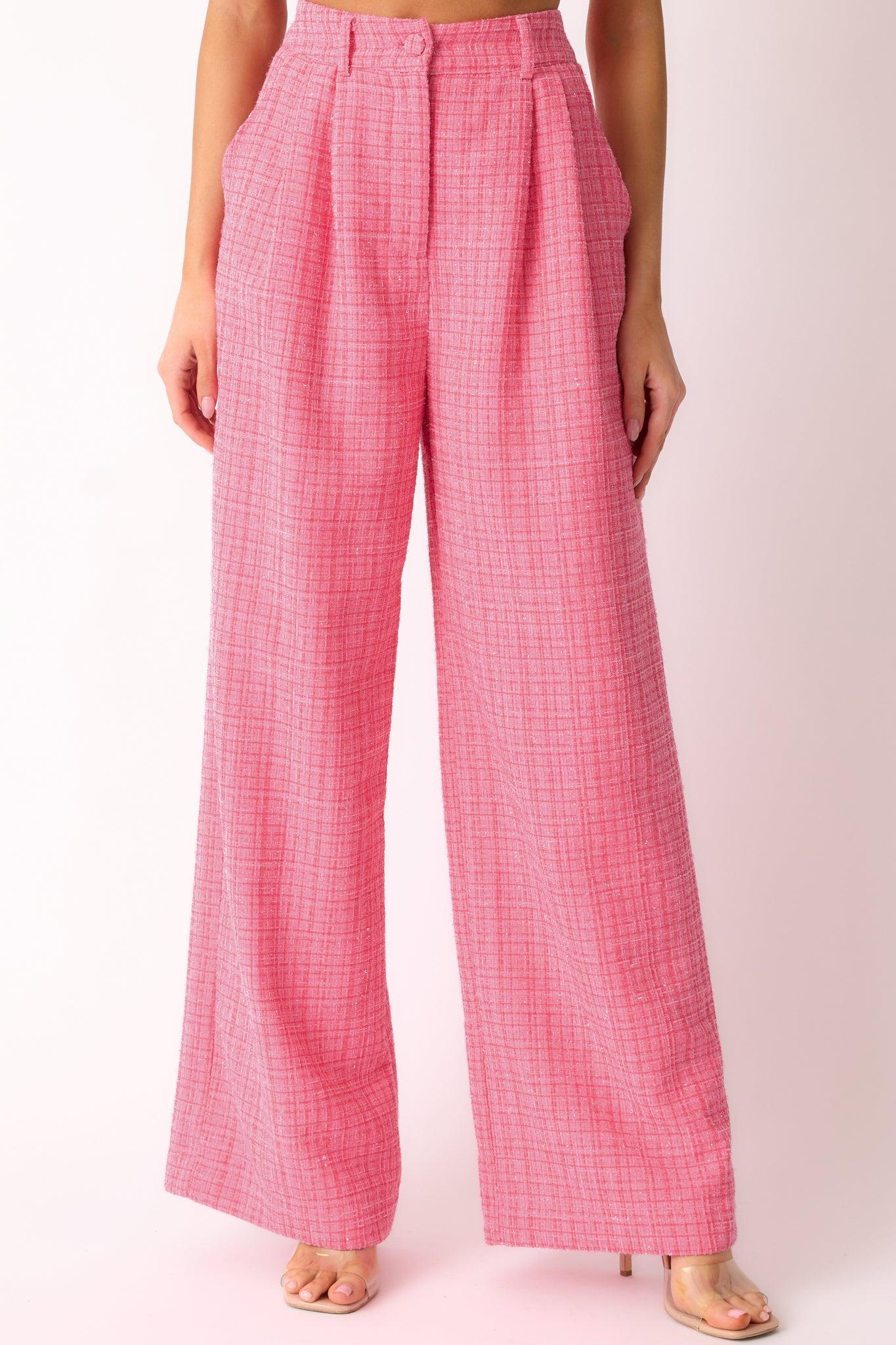 Chase The Day Pink Tweed Wide Leg Pants Product Image