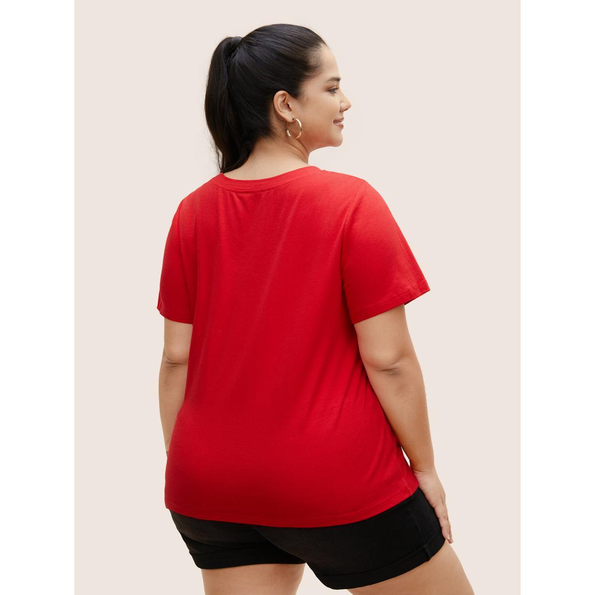 Plus Size Crew Neck Strawberry Print T-shirt Brightred Women Casual Contrast Fruit Round Neck Everyday T-shirts BloomChic 30/6X Product Image