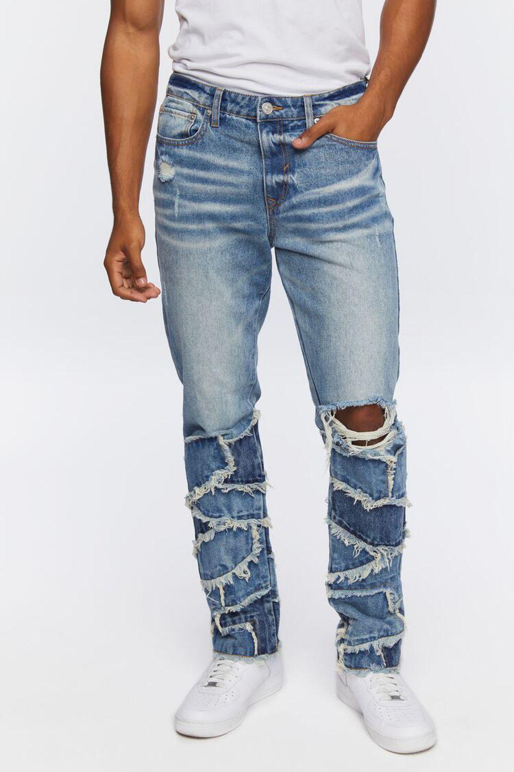 Frayed Patchwork Slim-Fit Jeans | Forever 21 Product Image