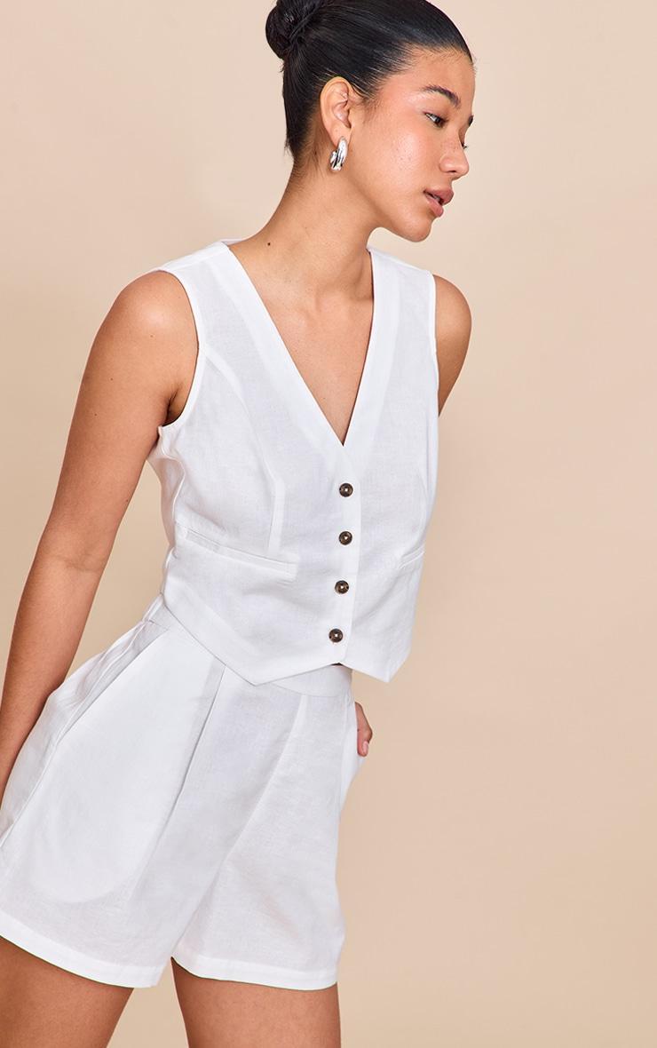 White Linen Look Boxy Detail Vest Product Image