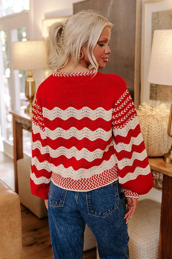 Hot Cocoa Crushing Pointelle Knit Sweater in Red Product Image