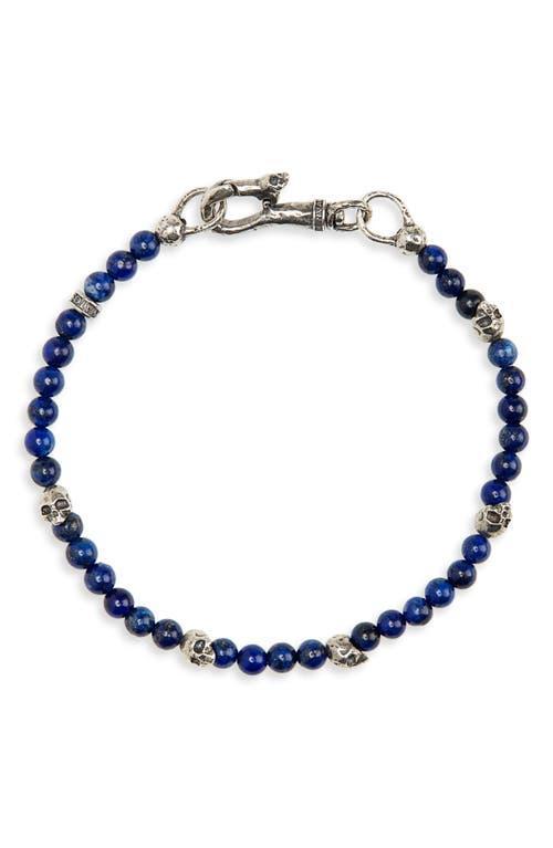 Mens Skull Station Lapis Beaded Bracelet Product Image