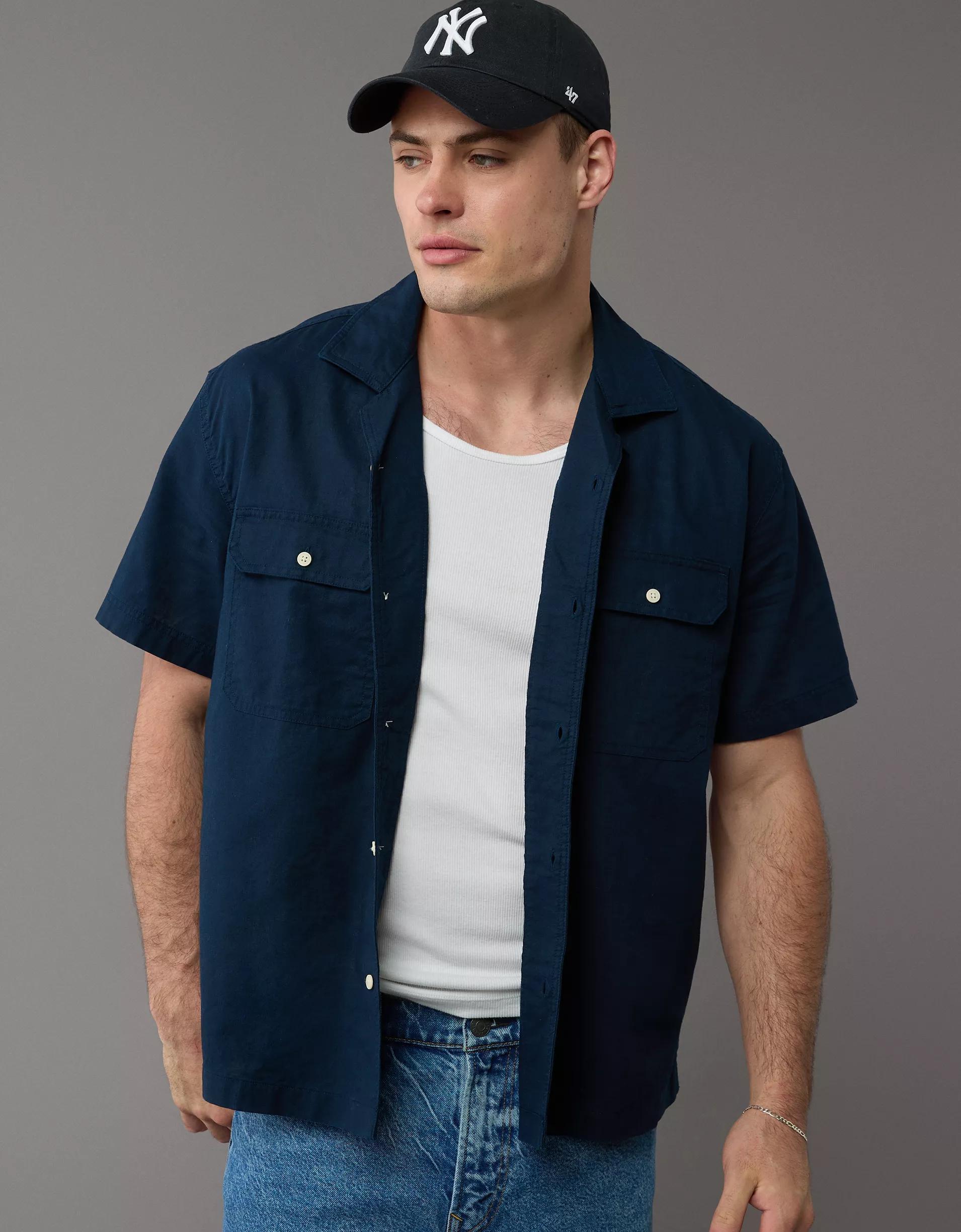 AE Poolside Linen-Blend Button-Up Shirt Product Image