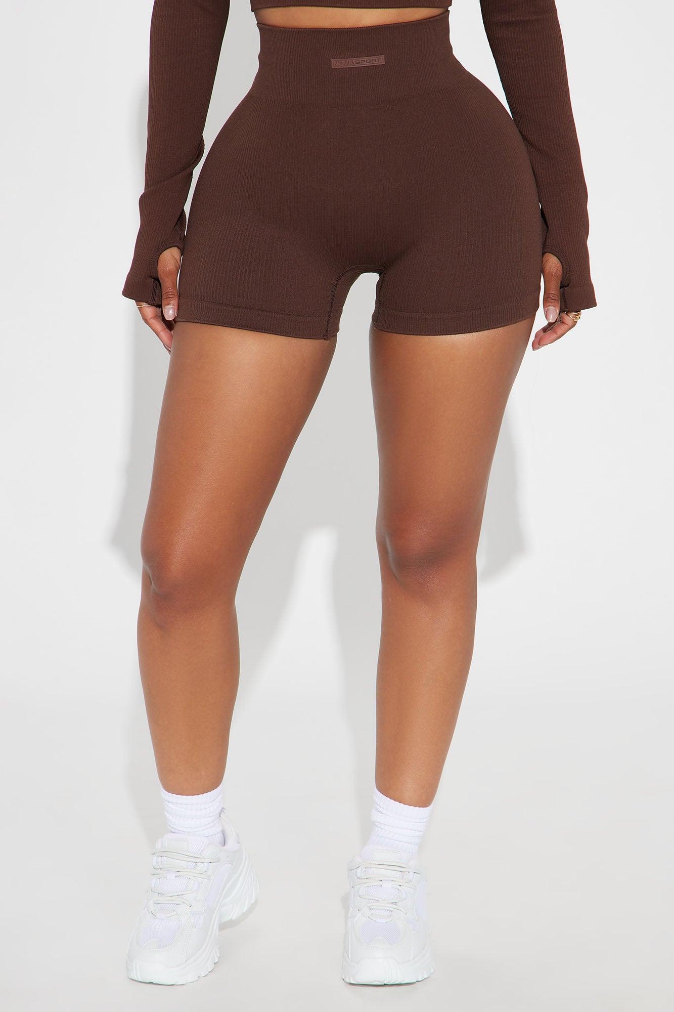 Effortless Zeus Ribbed Seamless Hot Shorts - Chocolate Product Image
