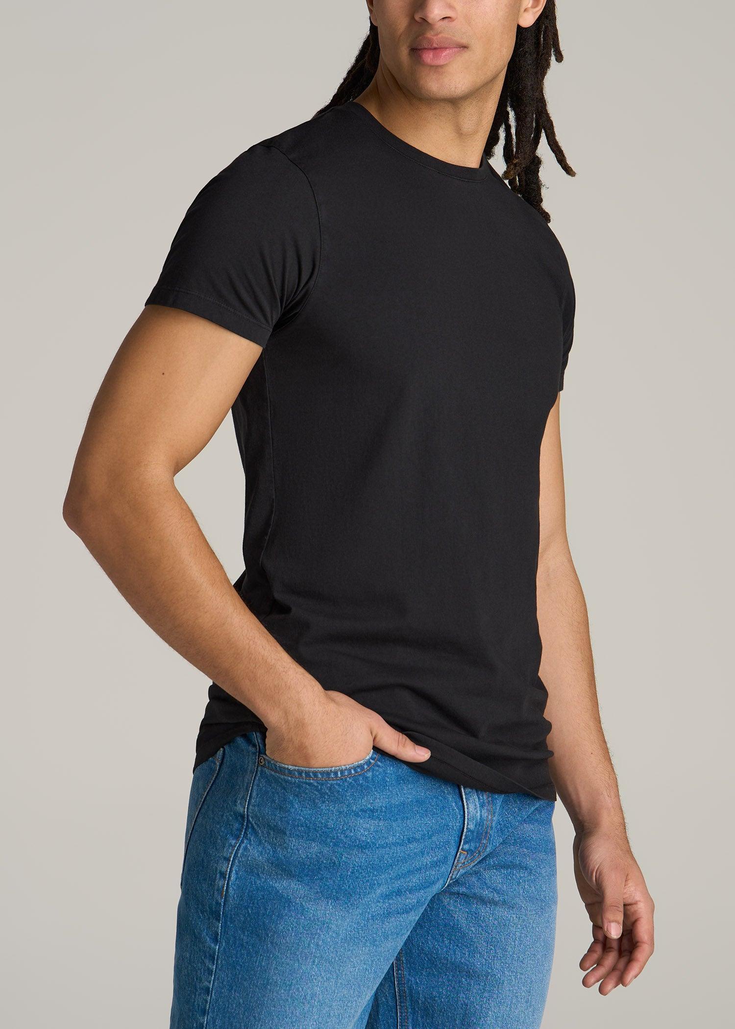 Modern Fit Garment Dyed Cotton T-Shirt for Tall Men in Black Male Product Image
