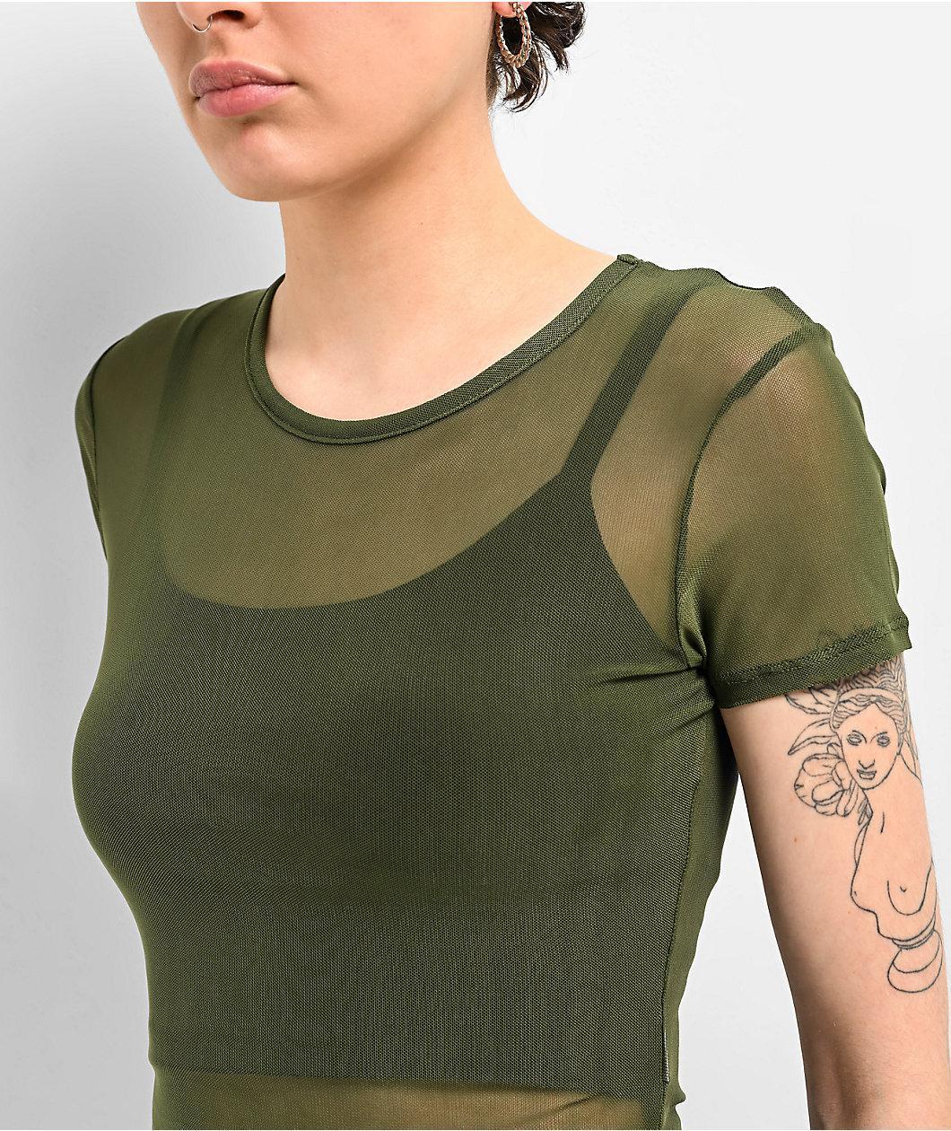 Zine Cashie Green Mesh Crop T-Shirt Product Image