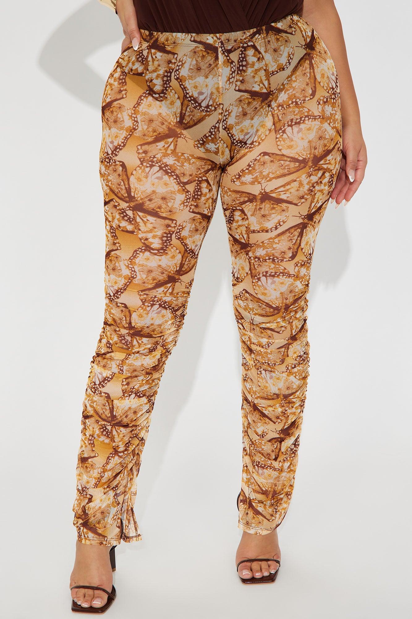 Stella Butterfly Mesh Stacked Legging - Brown/combo Product Image