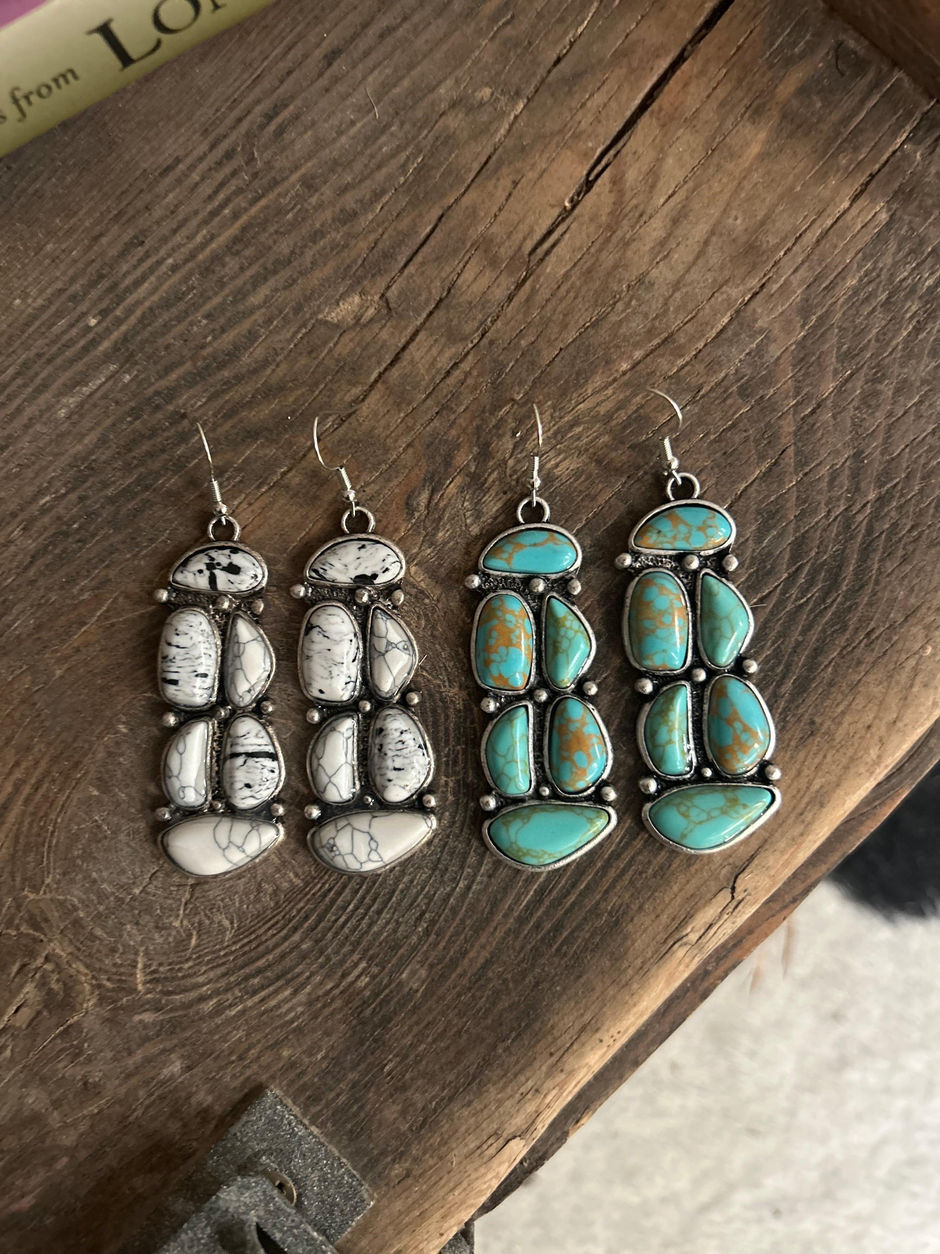 6 Stone Navajo Inspired Cluster Earrings - 2 Colors Product Image