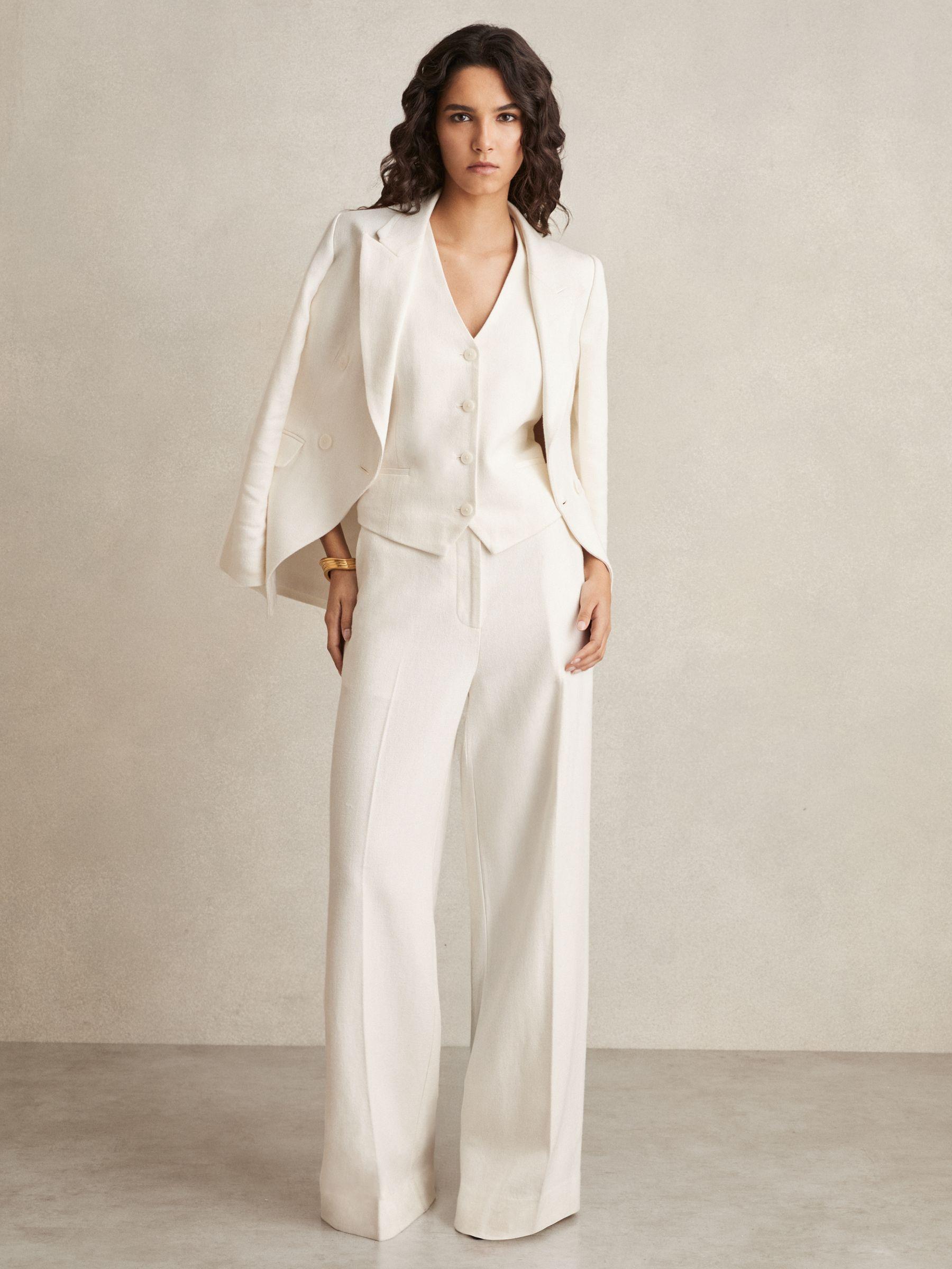 Linen-Blend Button-Through Waistcoat in White Product Image