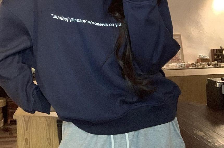 Off-Shoulder Lettering Print Sweatshirt Product Image