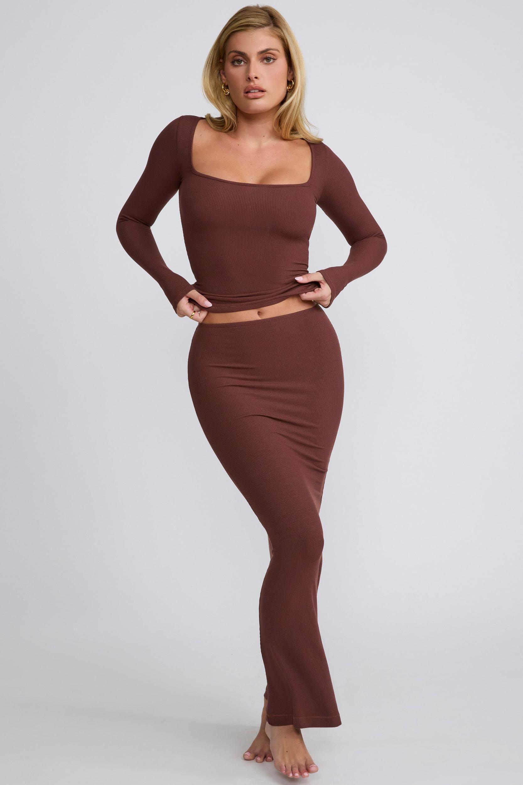 Ribbed Modal  Long Sleeve Top in Chocolate Product Image