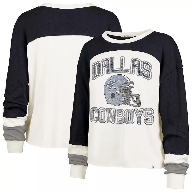 Womens 47 Cream Dallas Cowboys Double Header Curve Raglan Long Sleeve Crop Top Product Image