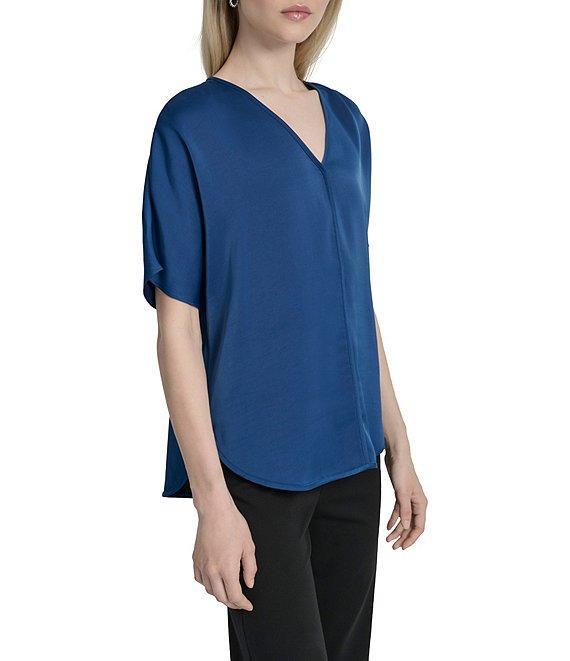 DKNY by Donna Karan Woven V-Neck Short Sleeve Blouse Product Image