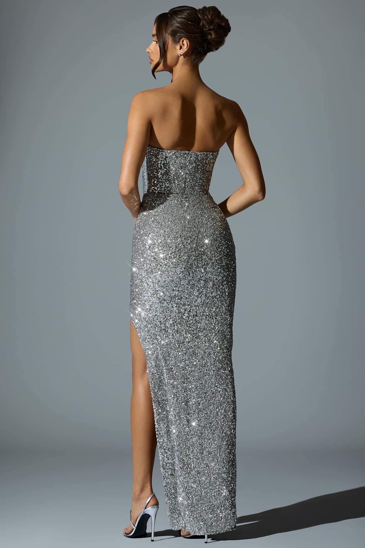 Embellished Corset Gown in Silver Product Image