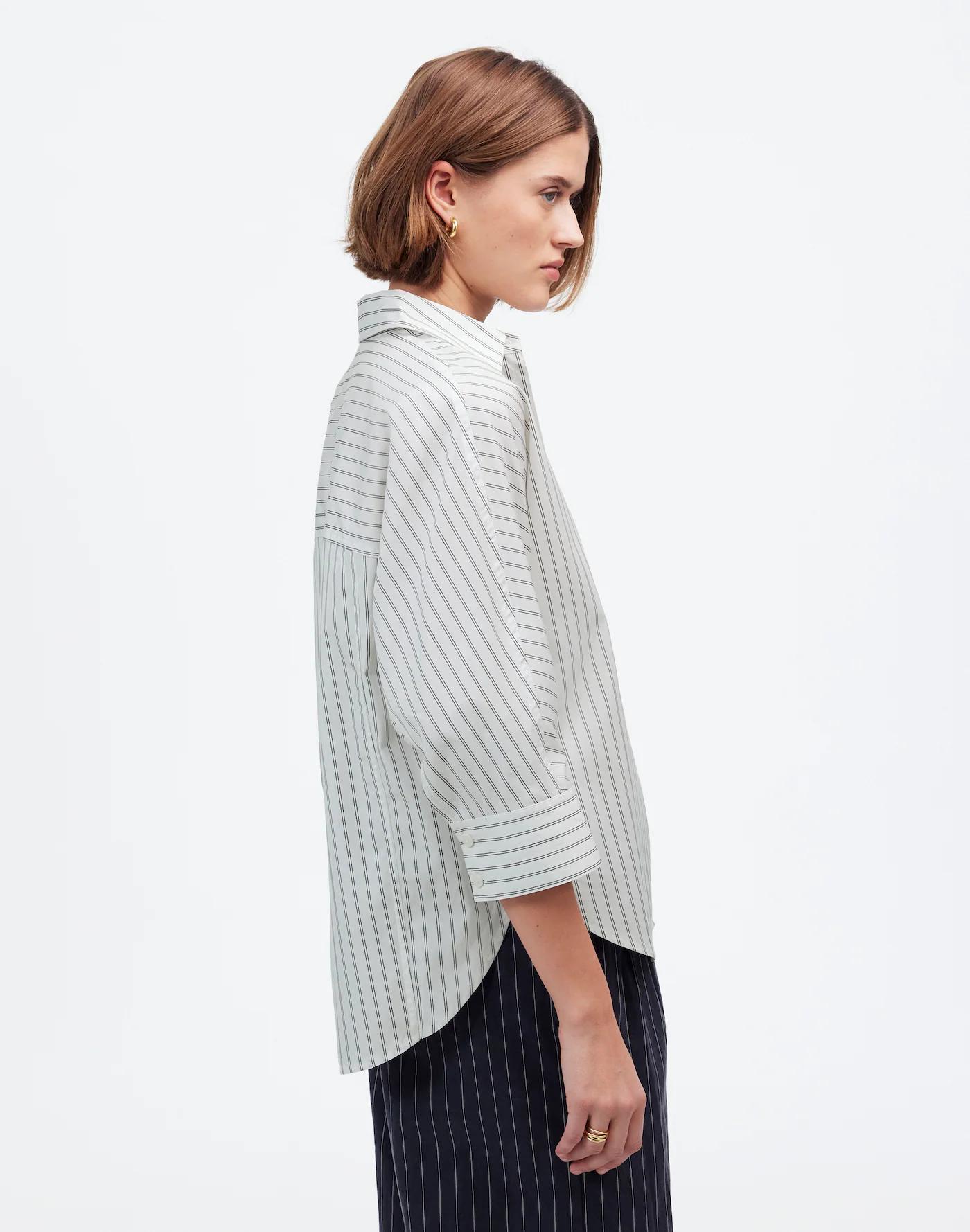 Poplin Oversized Button-Up Shirt in Stripe Product Image