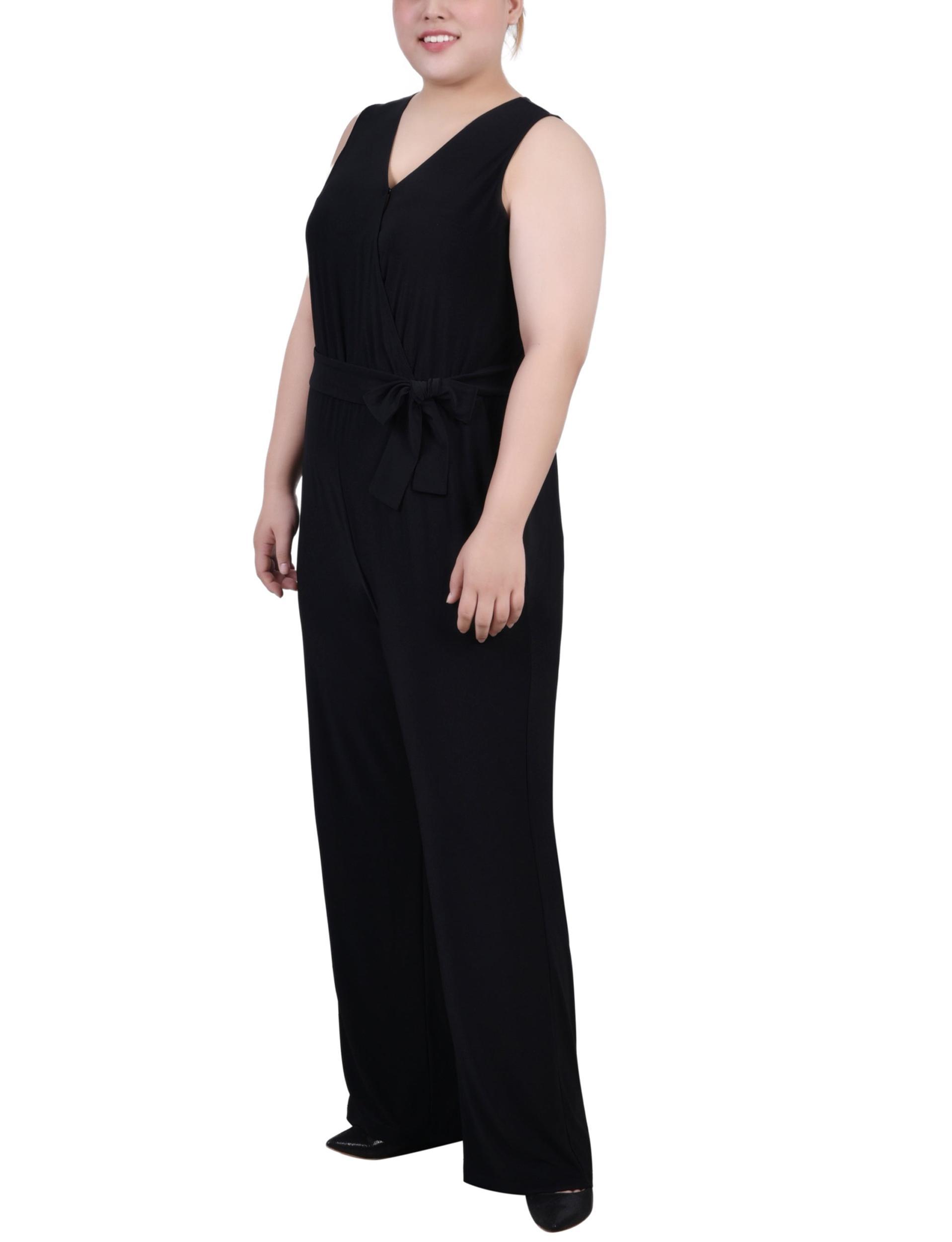 Black Sleeveless Belted Jumpsuit - Plus Product Image