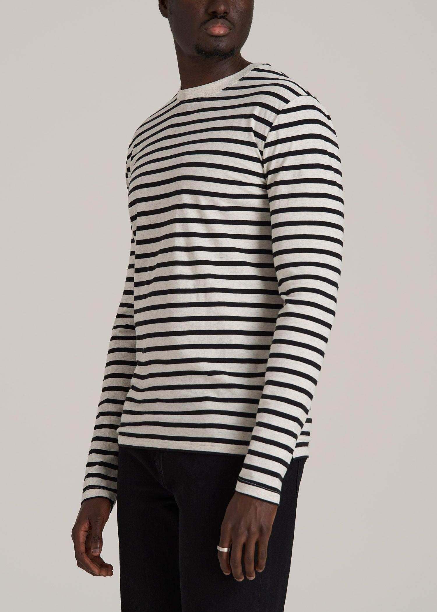 Long Sleeve Striped Tee for Tall Men in Beige Heather and Black Stripe Male Product Image