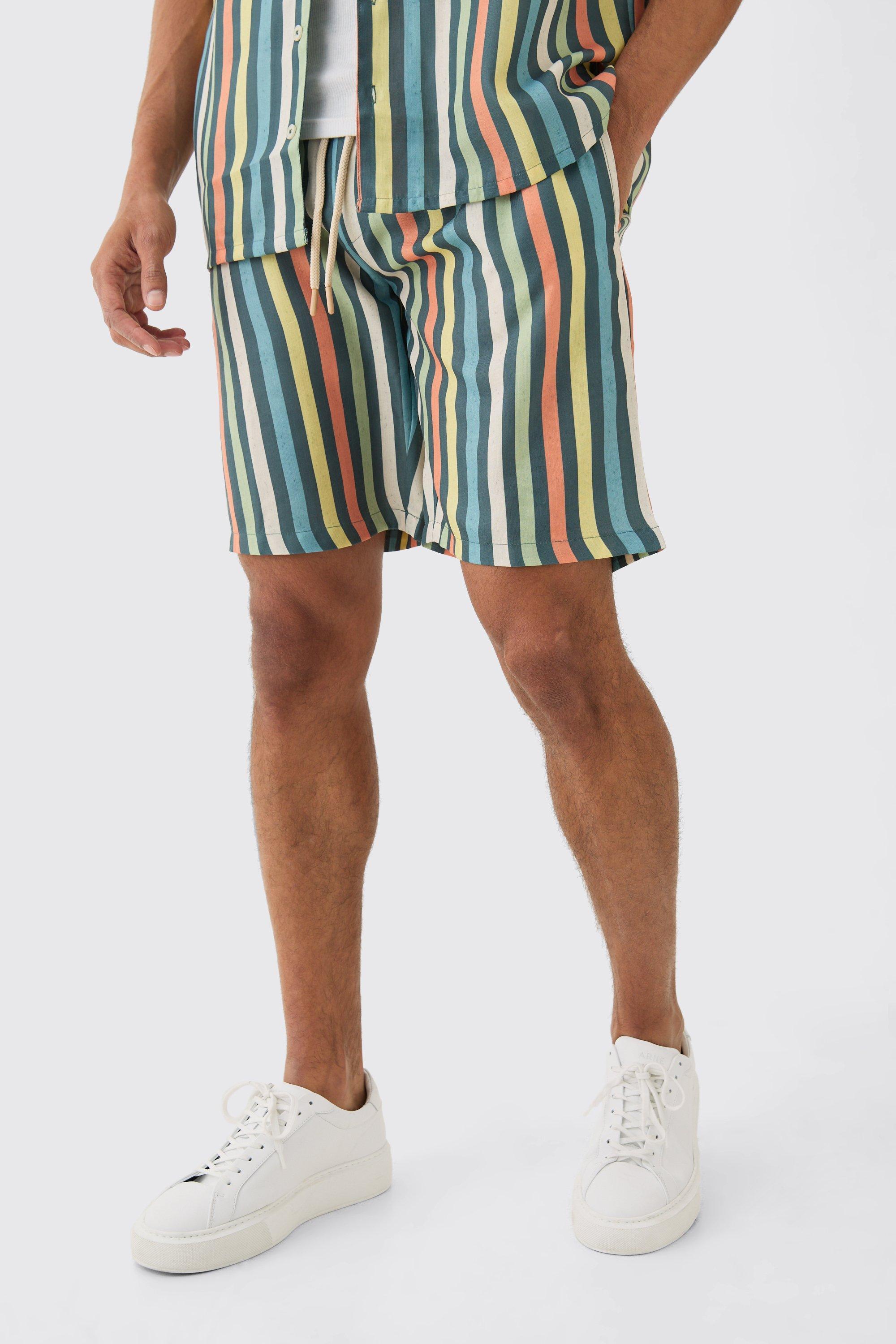 Elasticated Waist Relaxed Stripe Short | boohooMAN USA Product Image