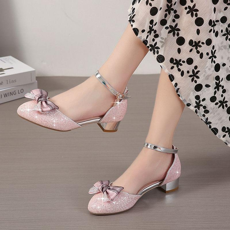 Rhinestone Bowknot Glitter Sandals Product Image