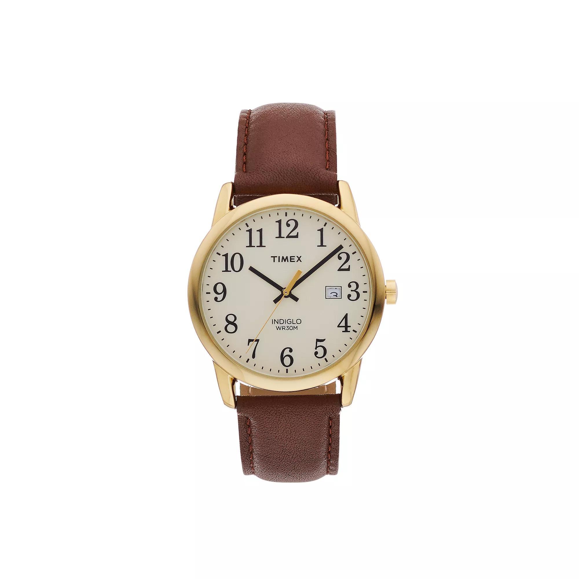 Men's Timex Easy Reader Watch with Leather Strap - Gold/Brown TW2P75800JT Product Image