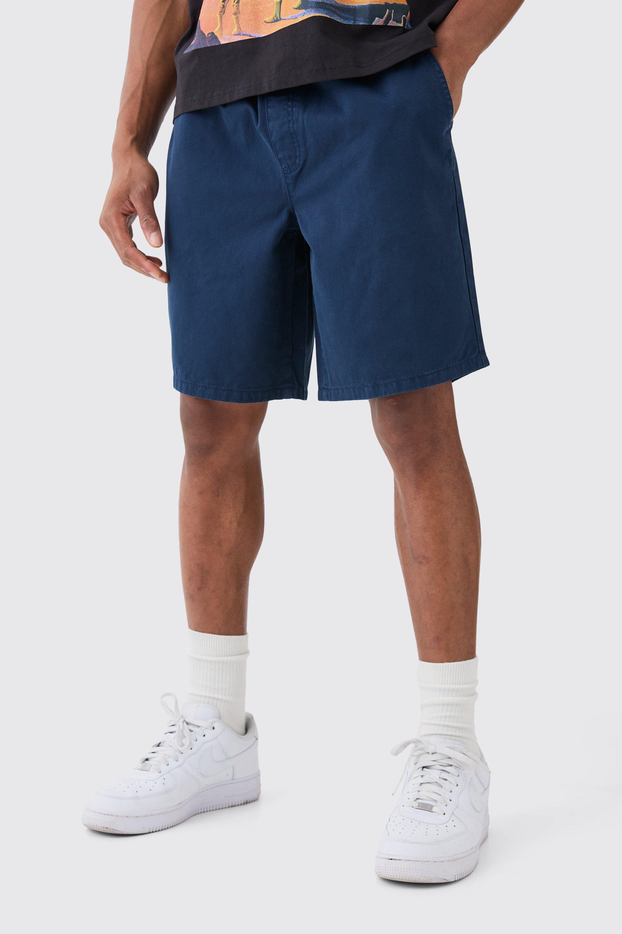 Mens Relaxed Fit Elasticated Waist Chino Shorts in Navy Product Image