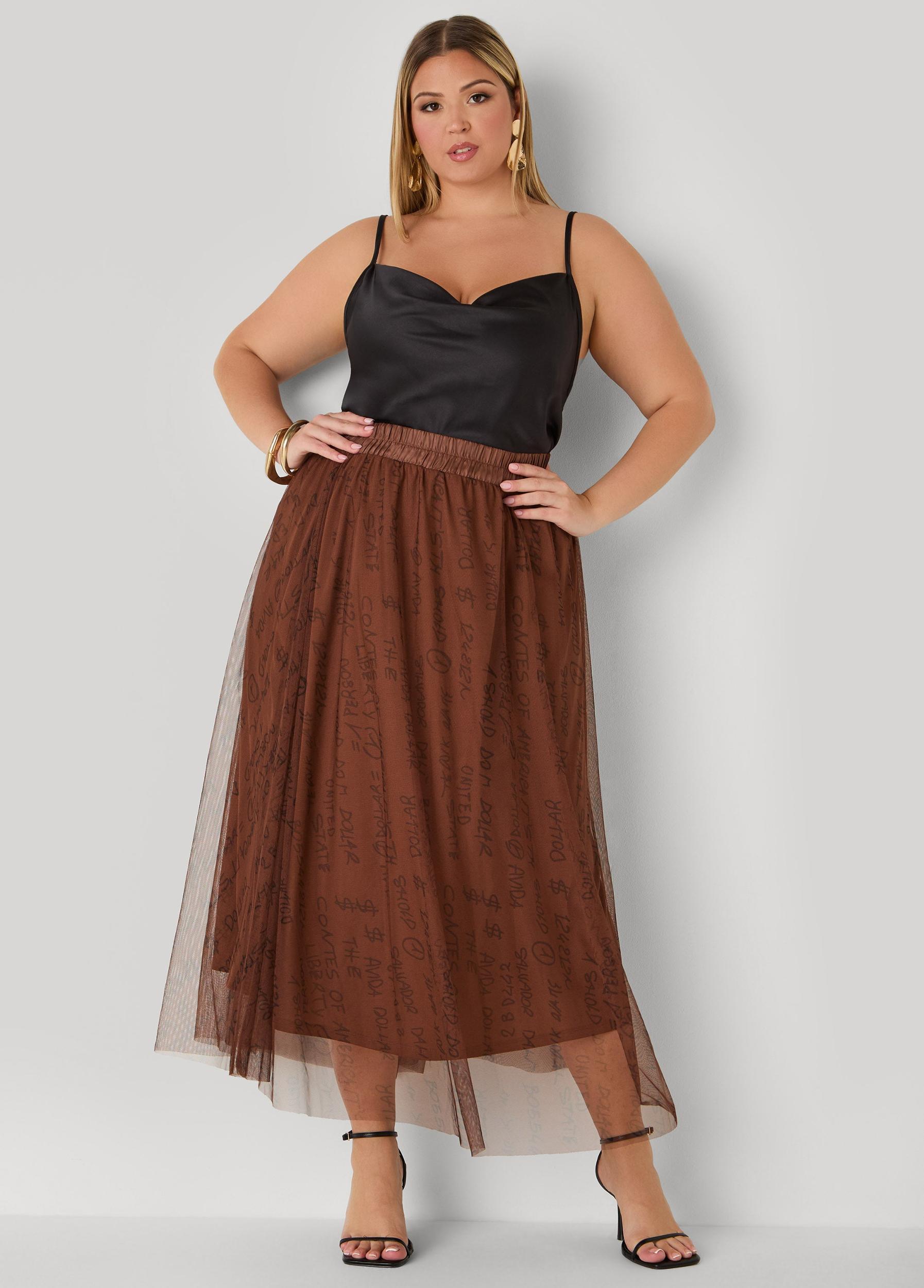 Plus Size Printed Mesh Maxi Skirt Ashley Stewart Product Image