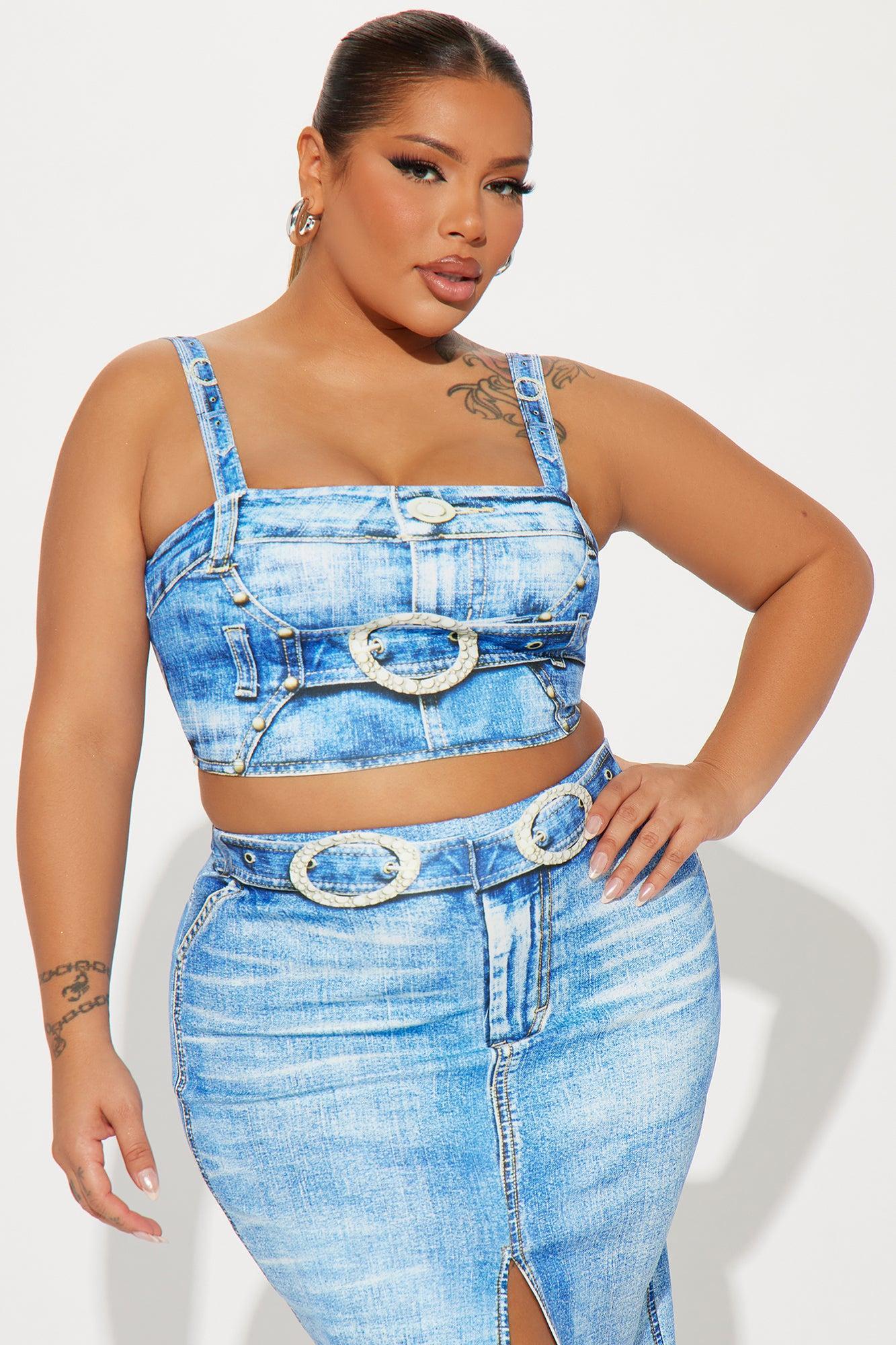 Zahra Denim Print Skirt Set - Blue Product Image