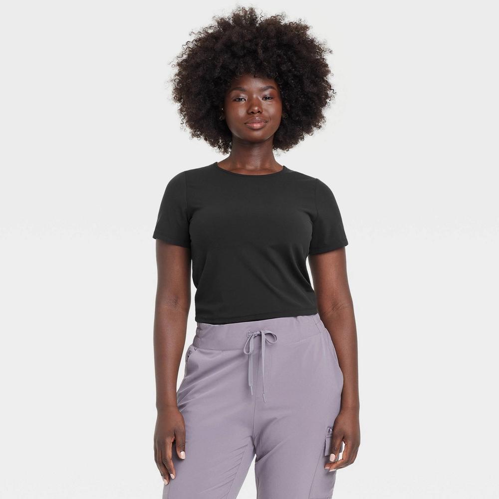 Womens Everyday Soft Cropped Short Sleeve T-Shirt - All In Motion Black Product Image