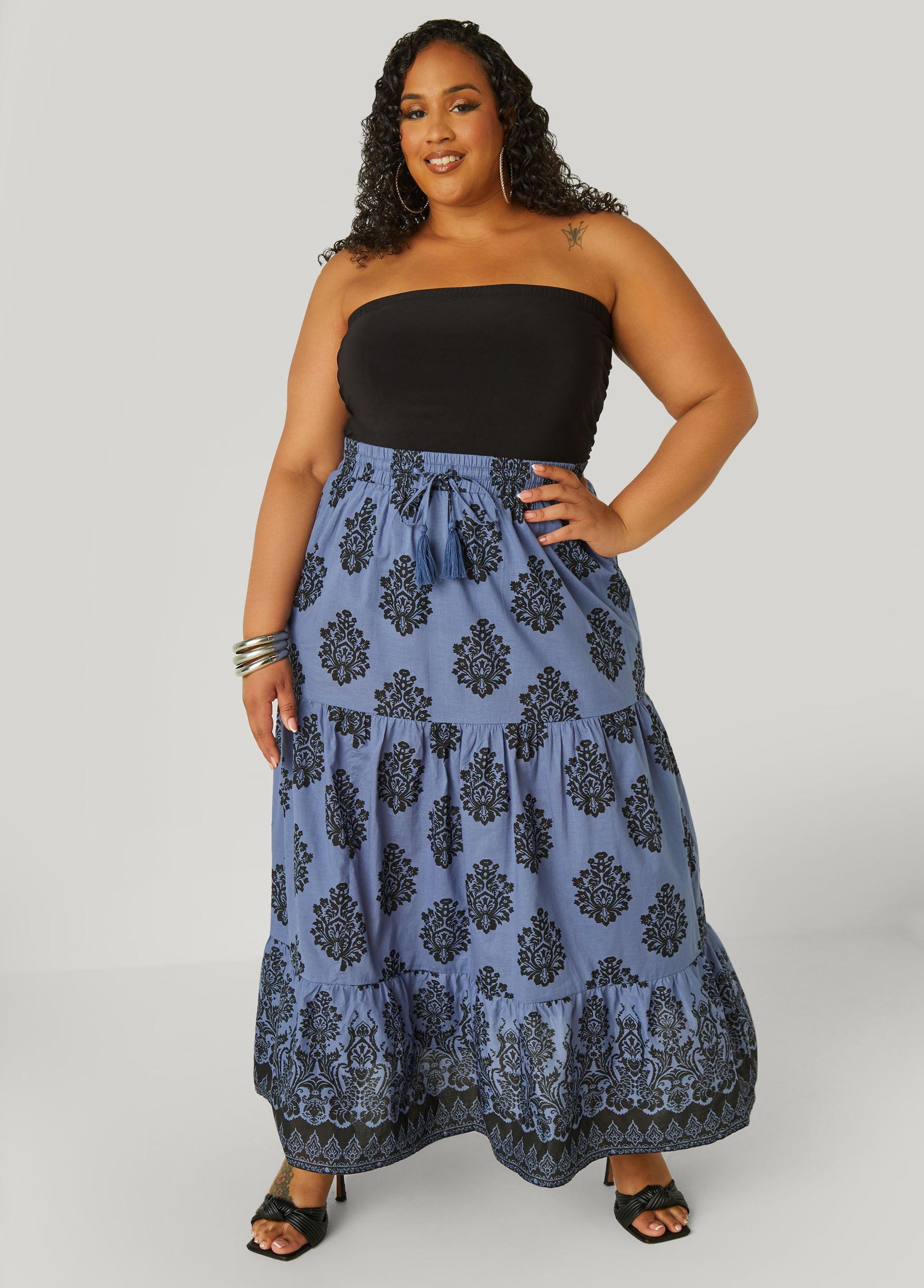 Plus Size Printed Cotton Maxi Skirt Ashley Stewart Product Image