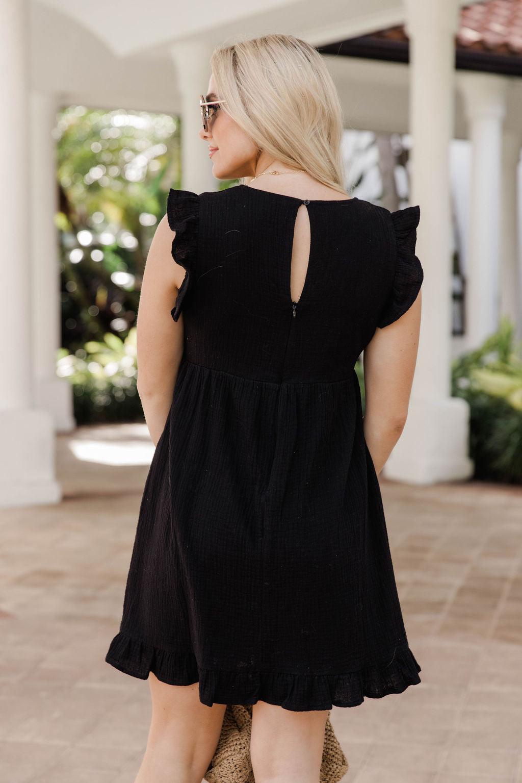 You're Just My Type Black Gauze Romper Dress FINAL SALE Product Image