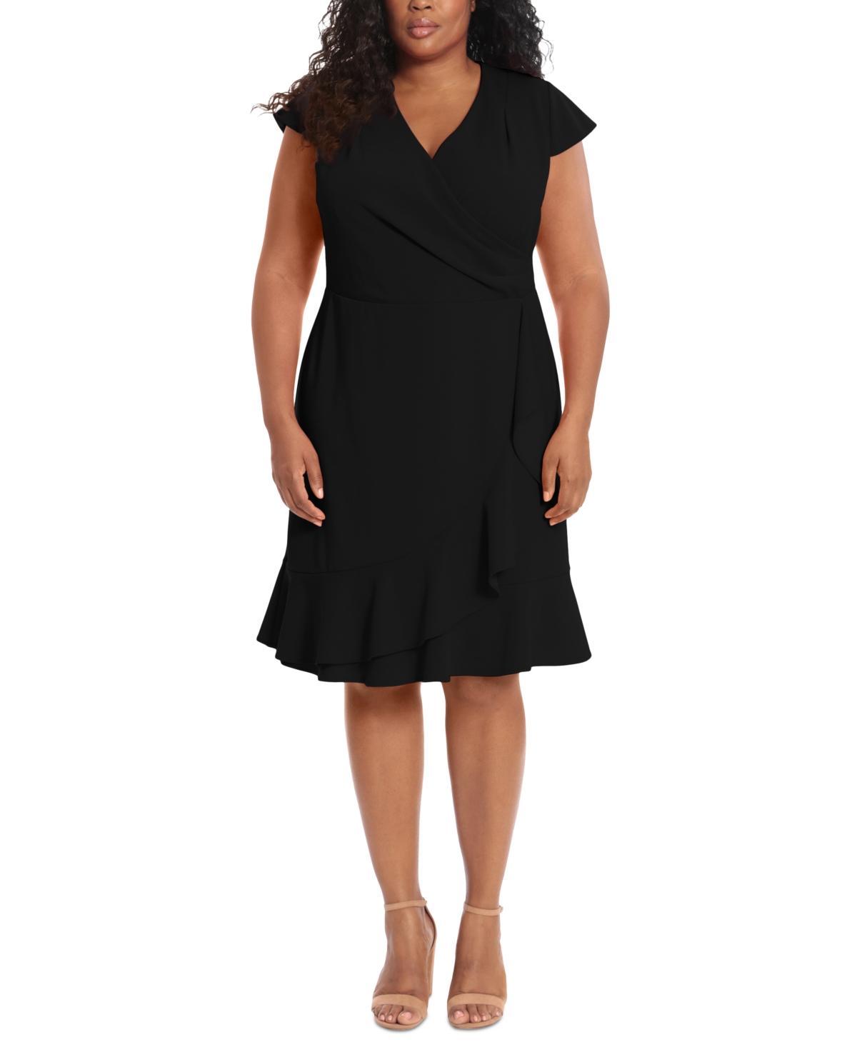 Plus Size London Times Cascade Ruffle Faux-Wrap Dress, Womens Product Image