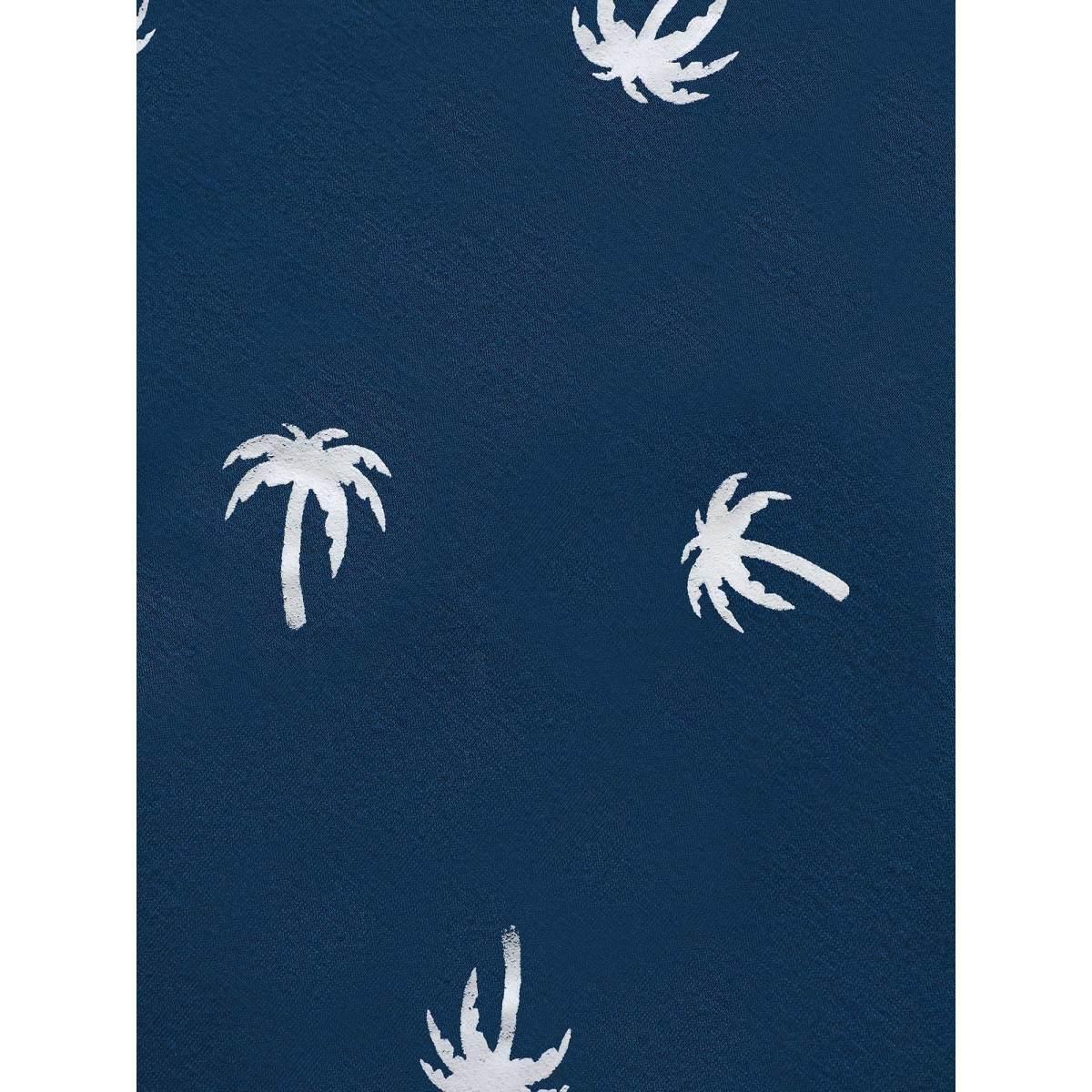 Plus Size Coconut Tree Print Round Neck T-shirt Indigo Women Resort Contrast Natural Flowers Round Neck Vacation T-shirts BloomChic 22-24/3X Product Image