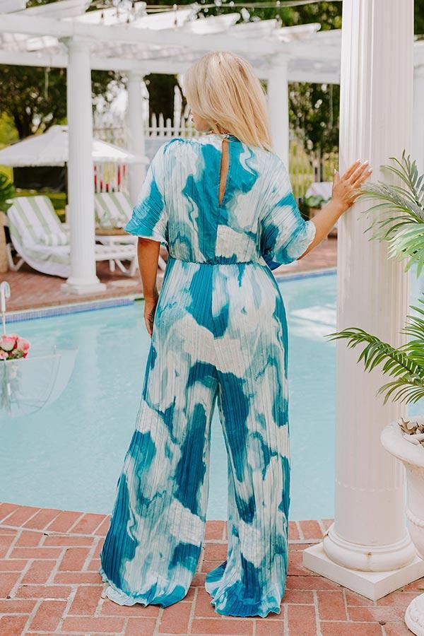 Miami Date Night Pleated Jumpsuit in Blue Curves Product Image