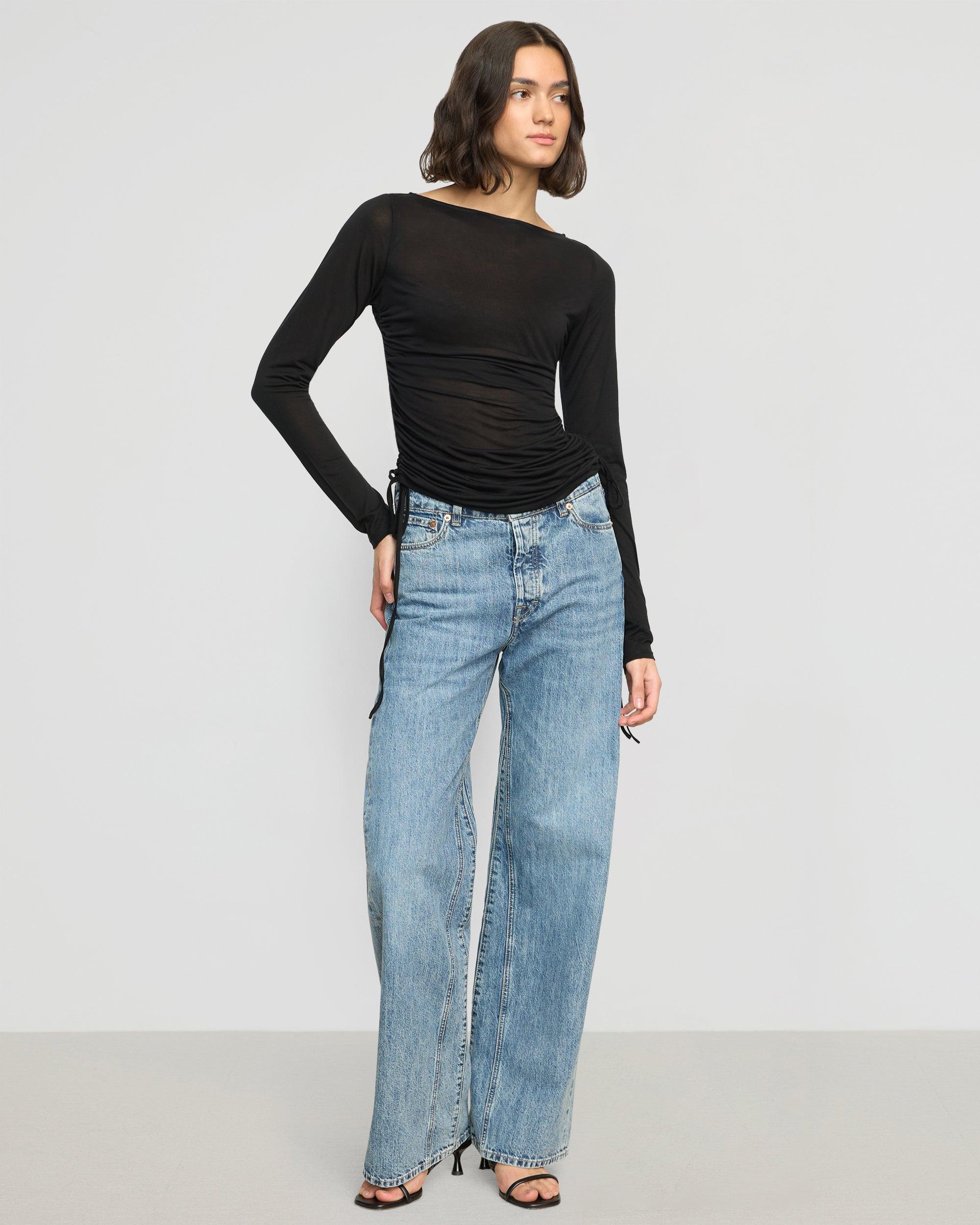 Joan Tencel Ruched-Side Semi-Sheer Tee Product Image