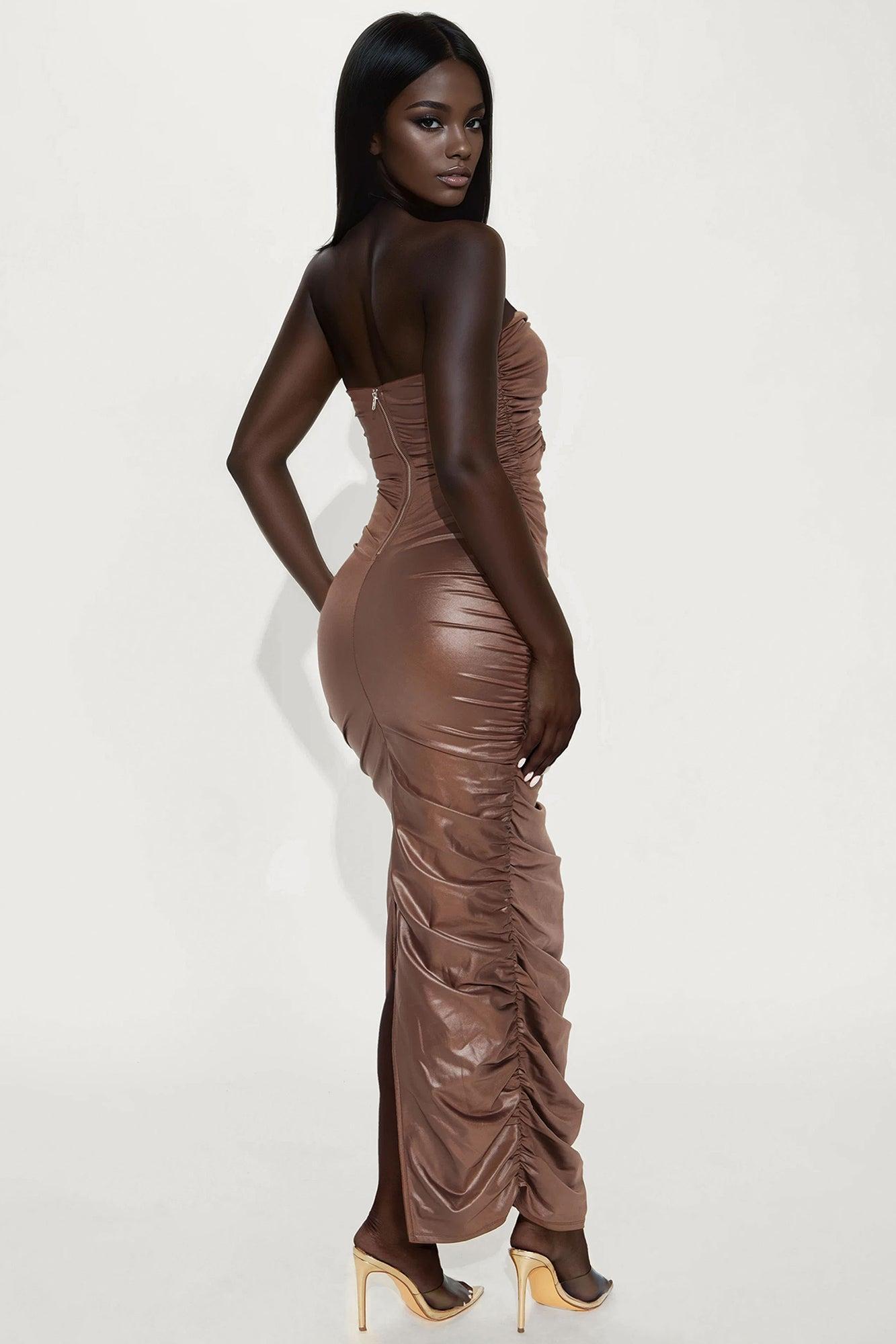 Sweet Honey Foil Maxi Dress - Mocha Female Product Image