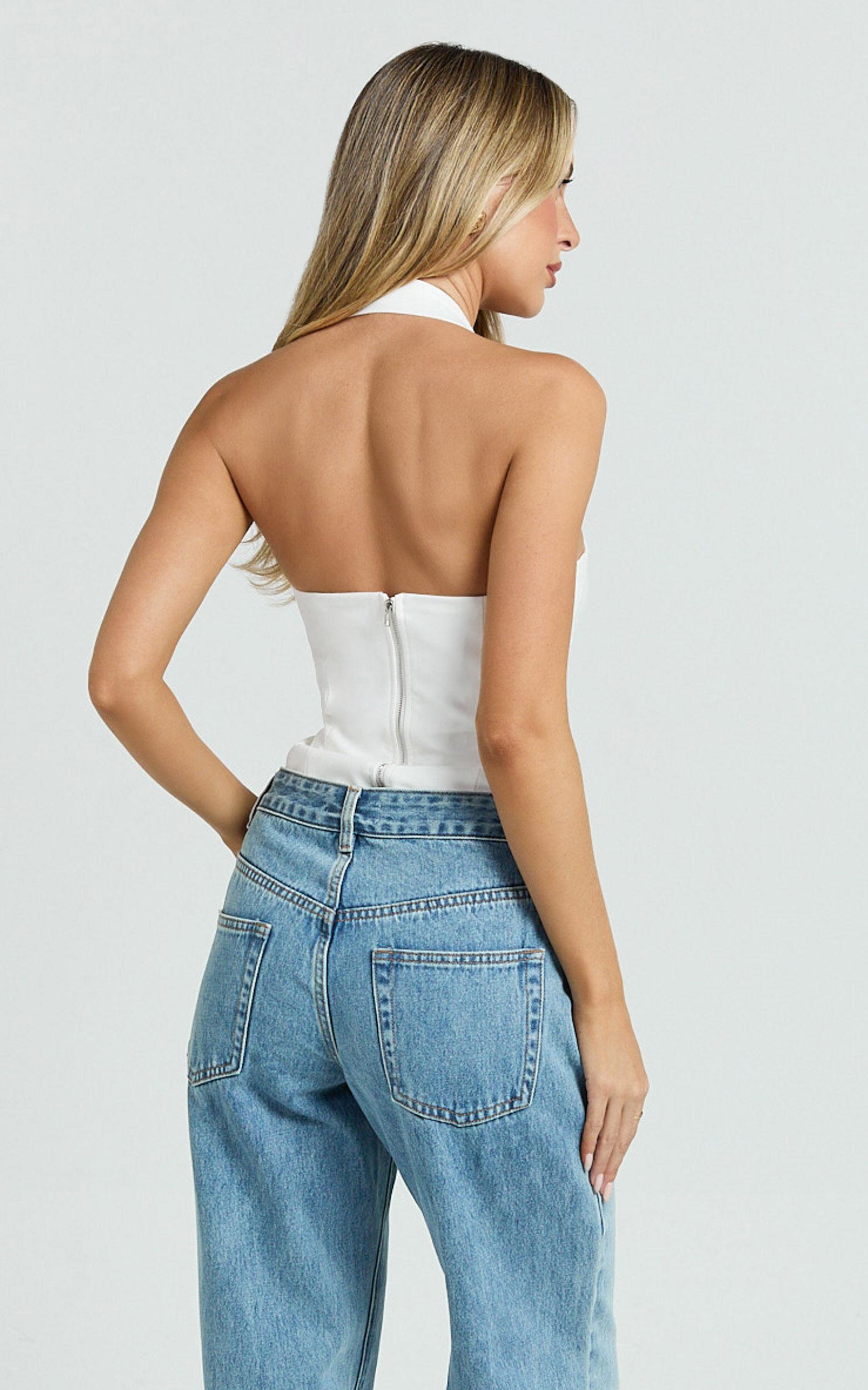 Tyler Top - Adjustable Halter Fitted Top in Off White Product Image