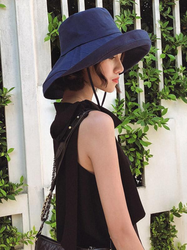 Casual Solid Sun-Protection Large Wide Brim Bucket Hat Product Image