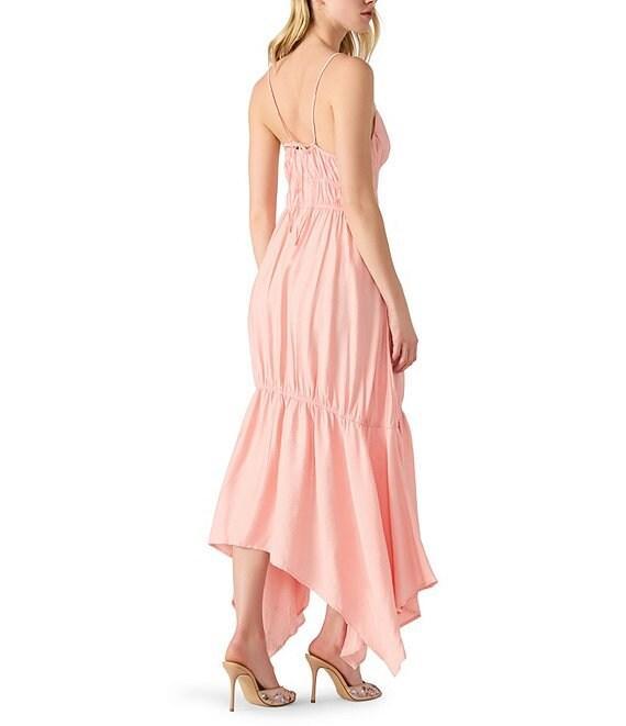 Steve Madden Jackie Rayon Crepe Sweetheart Neck Smocked Hanky Hem Midi Dress Product Image