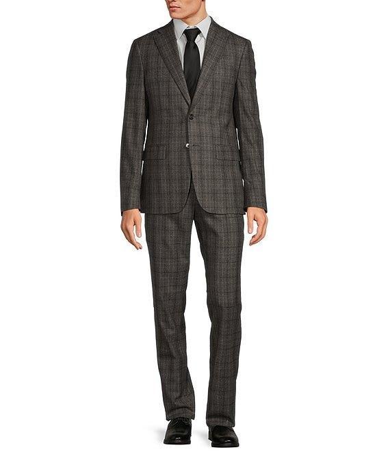 Hickey Freeman Modern Fit Flat Front Flannel Plaid Pattern 2-Piece Suit Product Image