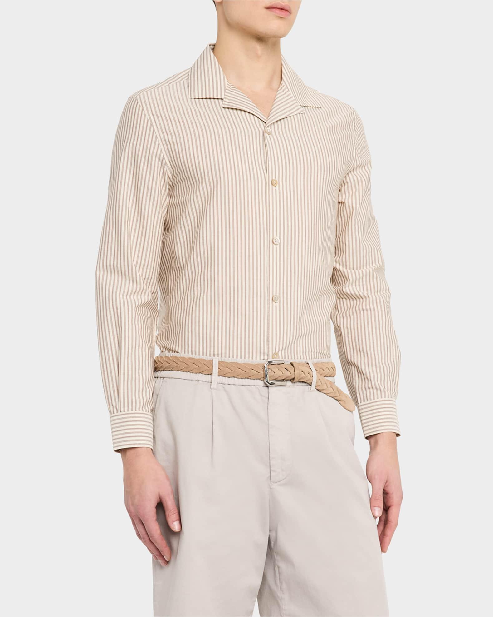 Men's Stripe Cabana-Collar Casual Button-Down Shirt Product Image