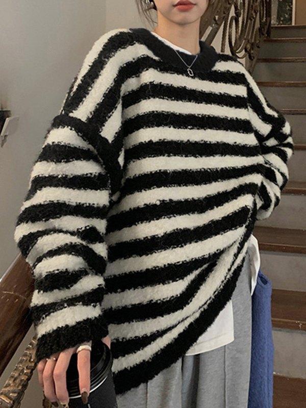 Oversized Striped Pullover Sweater Product Image