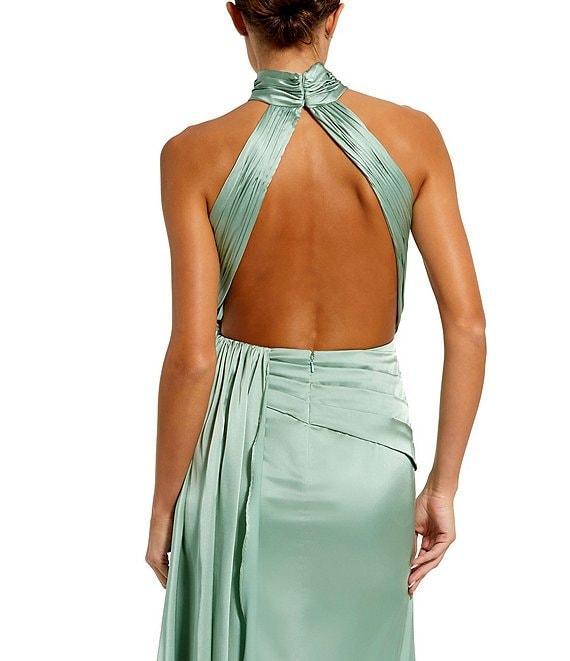 Mac Duggal Satin Halter Mock Neck Sleeveless Side Ruched Gown Product Image